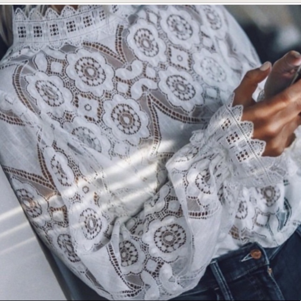 NEW Boho Chic Preppy White Top Lace Classy - Picture 4 of 6